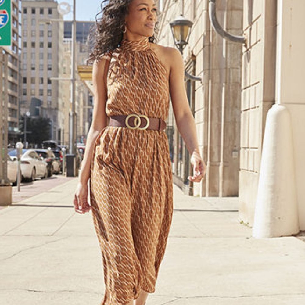 Worthington 🤎🤎🤎Sleeveless Geometric Midi A-Line Dress - Picture 1 of 7